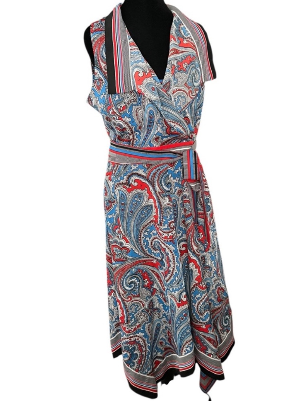 NEW YORK & COMPANY Blue Red Paisley Midi Dress Size 10